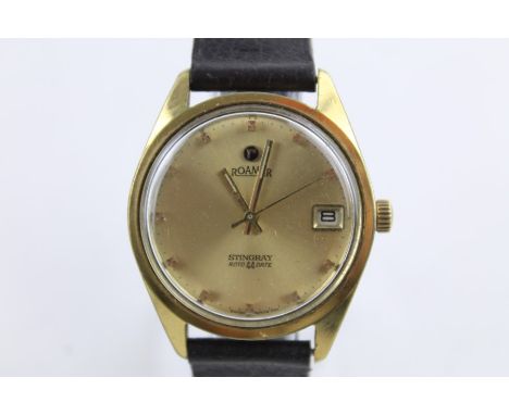 Vintage Gents ROAMER Stingray Roto 44 Date Gold Tone WRISTWATCH Automatic 