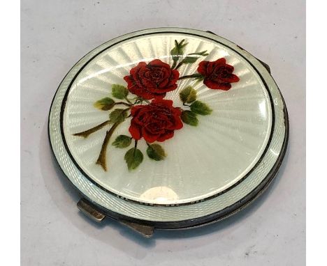Vintage .925 STERLING SILVER Ladies Vanity COMPACT w/ Guilloche Enamel 
