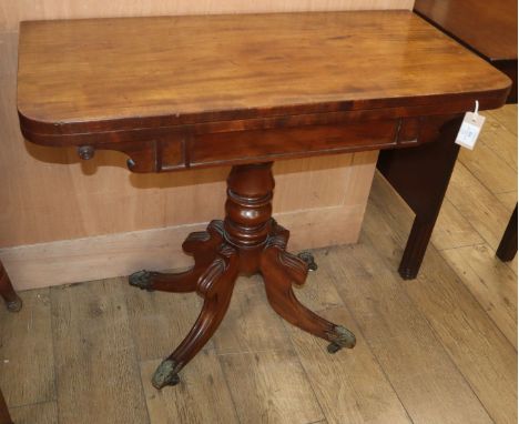 A Regency mahogany folding card table W.88cm