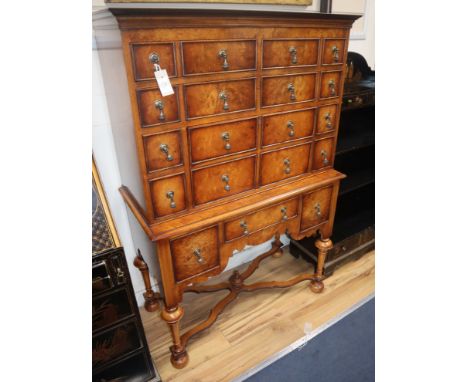 A late 17th century style walnut secretaire cabinet on stand W.94cm