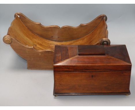 A George III mahogany cheese coaster and a Victorian rosewood tea caddy