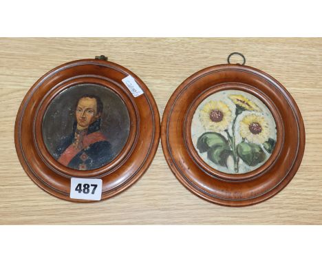 A painted snuff box cover and a portrait of a titled gentleman