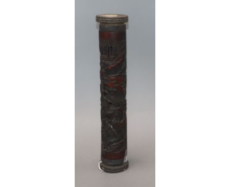 A Chinese carved wood scroll box