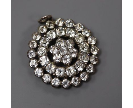 A Georgian white metal and paste set target shaped pendant button, 31mm.