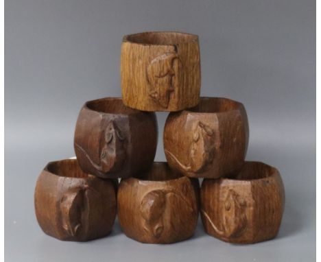 A set of six Mouseman napkin rings