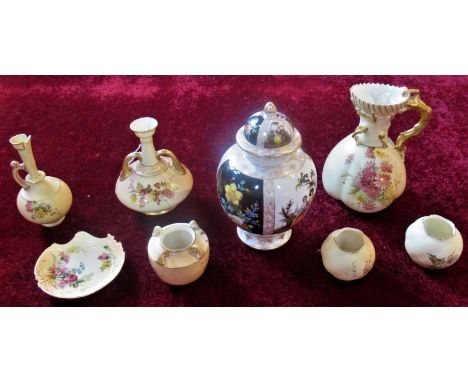 A Royal Worcester twin handled vase, decorated with flowers and foliage, registration 234430, a large Royal Worcester jug and