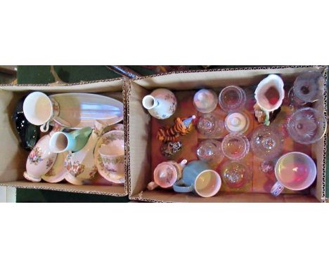 Two boxes of miscellaneous china and glassware, to include: Poole dolphin, Aynsley china and other related items.