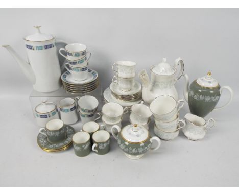 Three coffee services to include a Wedgwood Fieldfare pattern comprising coffee pot, sugar bowl, four saucers and four coffee