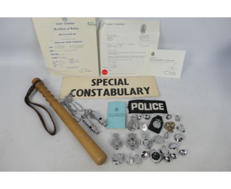 Two police whistles comprising a J Hudson Birmingham example and an Adie Bros Birmingham, both marked with broad arrow, vario