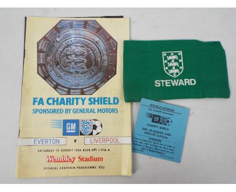 Charity Shield Football Items, Programme, Stewards ticket and stewards armband for Everton v Liverpool 1984 Charity Shield (3