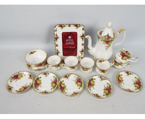 Royal Albert - An Old Country Roses pattern coffee service comprising coffee pot, six saucers and coffee cans, sugar bowl, al