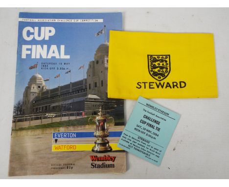 FA Cup Final Football Items, Programme, Stewards ticket and stewards armband for Everton v Watford 1984 FA Cup Final (3) Very