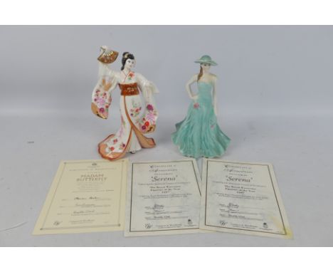 A limited edition Coalport figure Madame Butterfly, 2856 of 12500, 24 cm (h) and with certificate of authenticity and a Royal