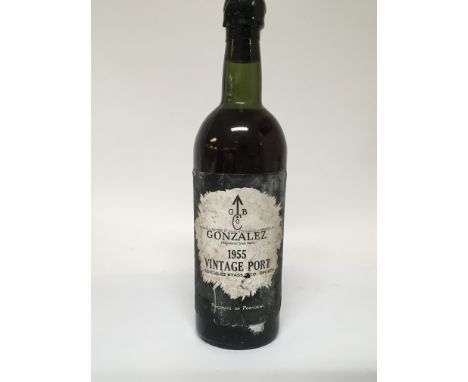 A bottle of vintage Gonzalez 1955 port.( Level low neck)