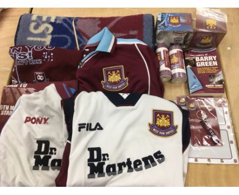 A collection of vintage West Ham Utd shirts and memorabilia.