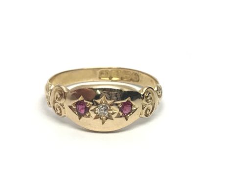 A vintage 18ct gold p, ruby and diamond ring, approx 1.9g and approx size J.