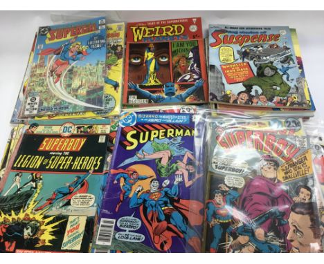 A box of 80 plus vintage comics including Creepy Tales, Superman and others.