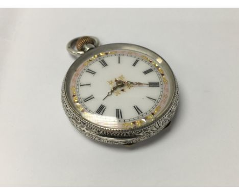A .935 silver ladies pocket watch with button wind.