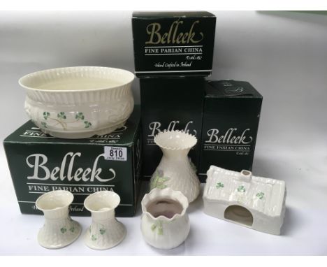 6 Belleek porcelain items including a fruit bowl, night light vases etc. ( some boxed).