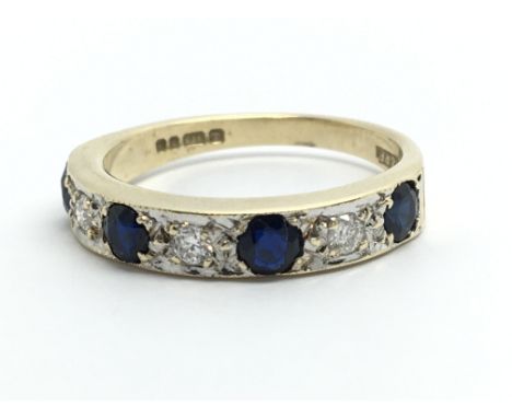 A 9ct gold sapphire and diamond half eternity ring, approx 2.9g and approx size N-O.