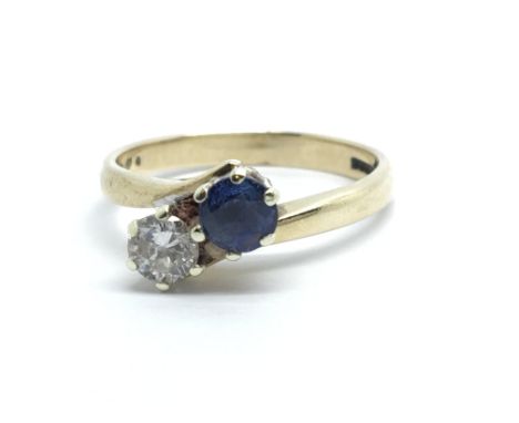 A 9ct gold sapphire and diamond ring, approx .25ct, approx 2.7g and approx size M-N.