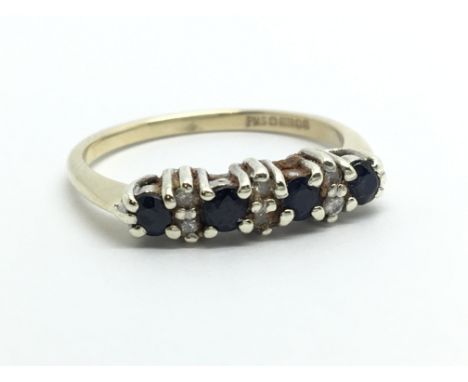 A 9ct gold sapphire and diamond ring, approx 2.2g and approx size N-O.