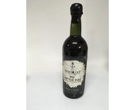 A Vintage bottle of Gonzalez port 1955 vintage. (Level lower neck)