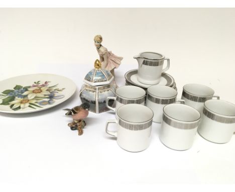 A collection of ceramics including a Small Beswick bird. A Kaiser plate, A winterling coffee service and an Italian ceramic f