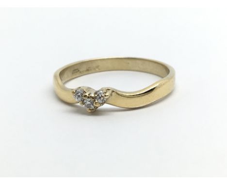 A gold plated silver three stone ring, approx size K-L.