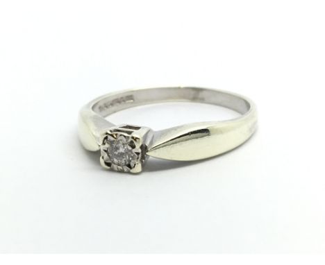 A 9ct white gold solitaire diamond ring, approx 1.9g and approx size L.