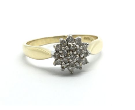 A 9ct gold diamond cluster ring, approx 2.9g and approx size M-N.