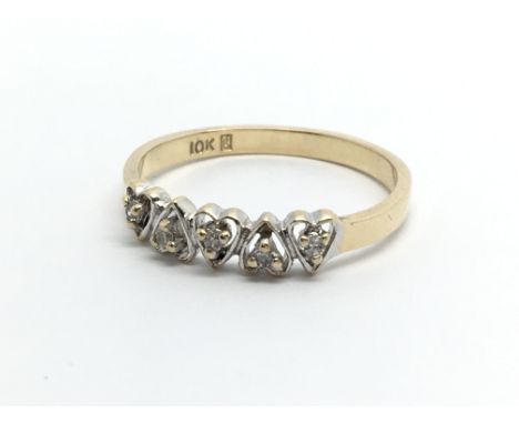 A 10ct gold five stone diamond ring with each stone set within an individual heart settingM approx 1.6g and approx size L-M.