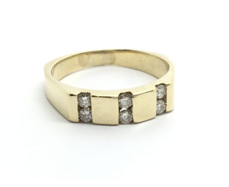 A 14carat gold ring set with six brilliant cut diamonds 0.20 of a carat approximately. Ring size M-N