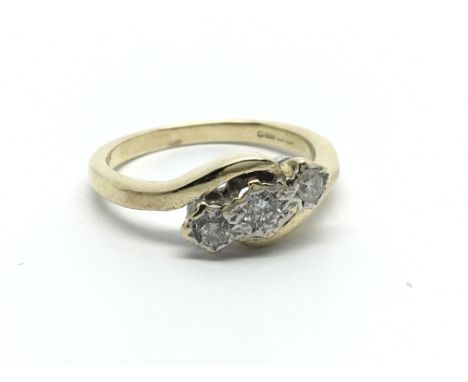 A 9carat gold ring set with three diamonds. ring size M-N