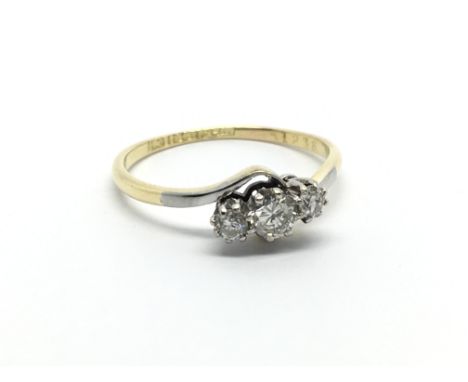 A Vintage 18carat gold ring set with three diamonds ring size NO