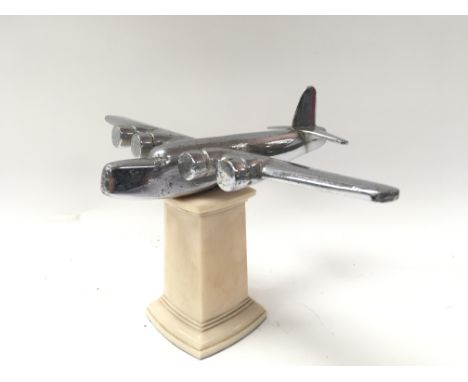 Old chrome plated model of a short Sunderland sea plane on plinth