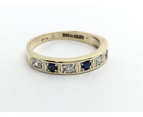 A 9ct gold half eternity ring set with alternating sapphires and diamonds, approx 1.8g and approx size K.