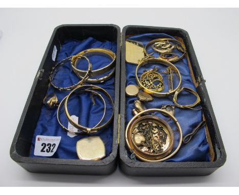 A Vintage Box Containing Assorted Gilt Metal and Other Bangles and Lockets, etc, including "18K R.G.P", "9ct Rolled Gold", "9