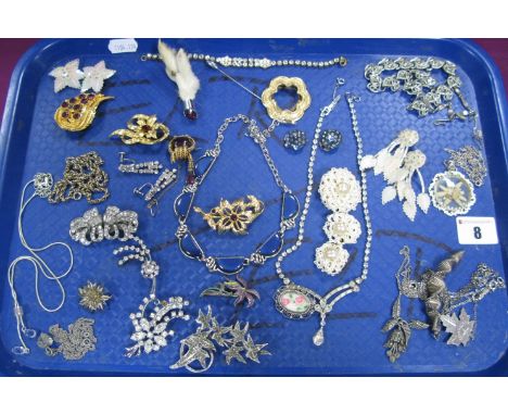 A Mixed Lot of Assorted Vintage and Later Costume Jewellery, including diamanté, marcasite, claw brooch, etc:- One Tray