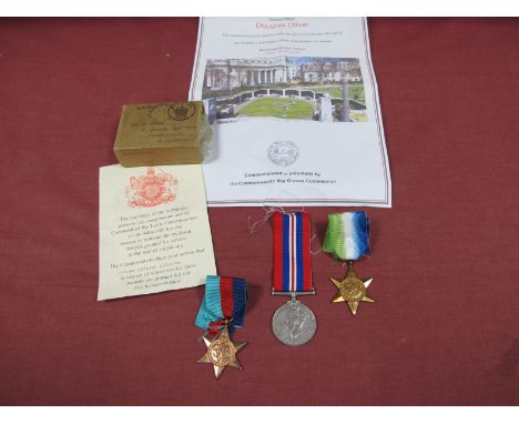 A WWII Casualty Medal Trio, comprising War Medal, 1939-45 Star, Atlantic Star to Second Officer D. Oliver, Merchant Navy, in 