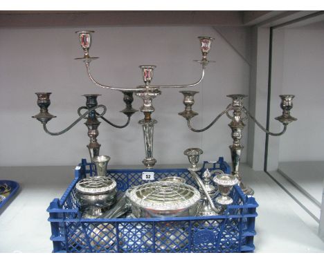 Plated Candelabra, posy bowls, Modernist style candlestick, etc.