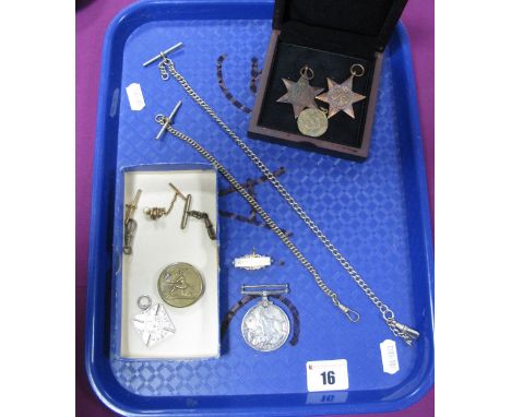 Two Star Shaped Medallion Style Pendants, "The France and Germany Star" and "The 1939-1945" Star, a circular medallion "Quemc