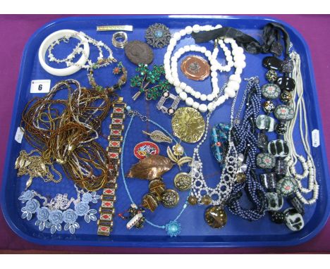 A Mixed Lot of Assorted Costume Jewellery, including bead necklaces, vintage panel bracelet, clip earrings, micromosaic and o