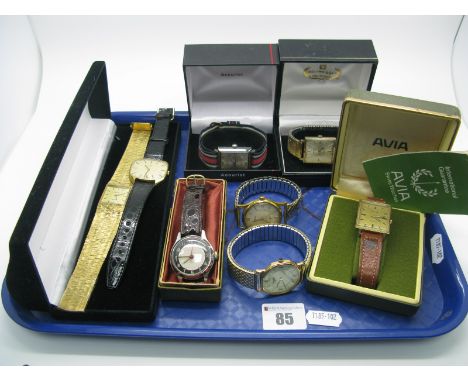 A Small Collection of Vintage Gent's Wristwatches, including Raymond Weil, Ingersoll, Avia, Swiss Emperor, Rotary, Accurist:-