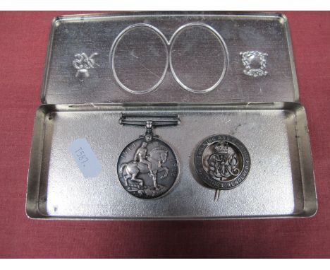 A WWI War Medal, to 41058 Pte J Lattimer, Yorkshire Light Infantry, a services rendered badge and 1937 Coronation tin.