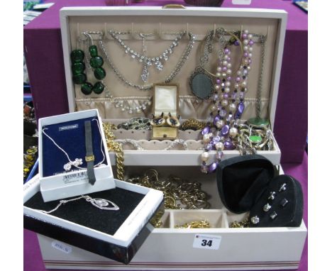 Assorted Costume Jewellery, including diamante, chain belt, bead necklace, vintage Siamese cat face clip earrings, chains, et