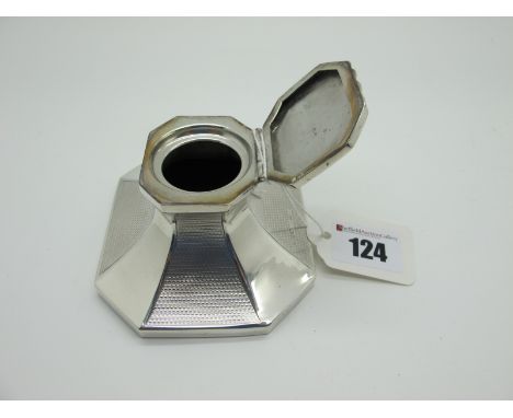 A Hallmarked Silver Inkwell, Henry Matthews, Birmingham 1823, of tapering design, engine turned (lacking liner) base 10.1cm w