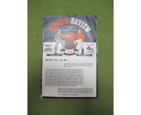 1958 Manchester United v. Sheffield Wednesday Programme, dated 19th February, first game after the Munich Air Disaster, Unite