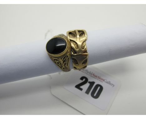 A 9ct Gold Ring, as a belt/buckle (finger size R) (4grams); a 9ct gold ring, with inset oval panel (finger size S) (2.5grams)