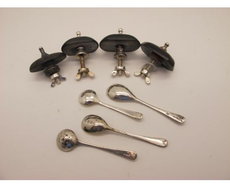 Four Hallmarked Silver Salt/Mustard Spoons, together with four vintage teapot finials.
